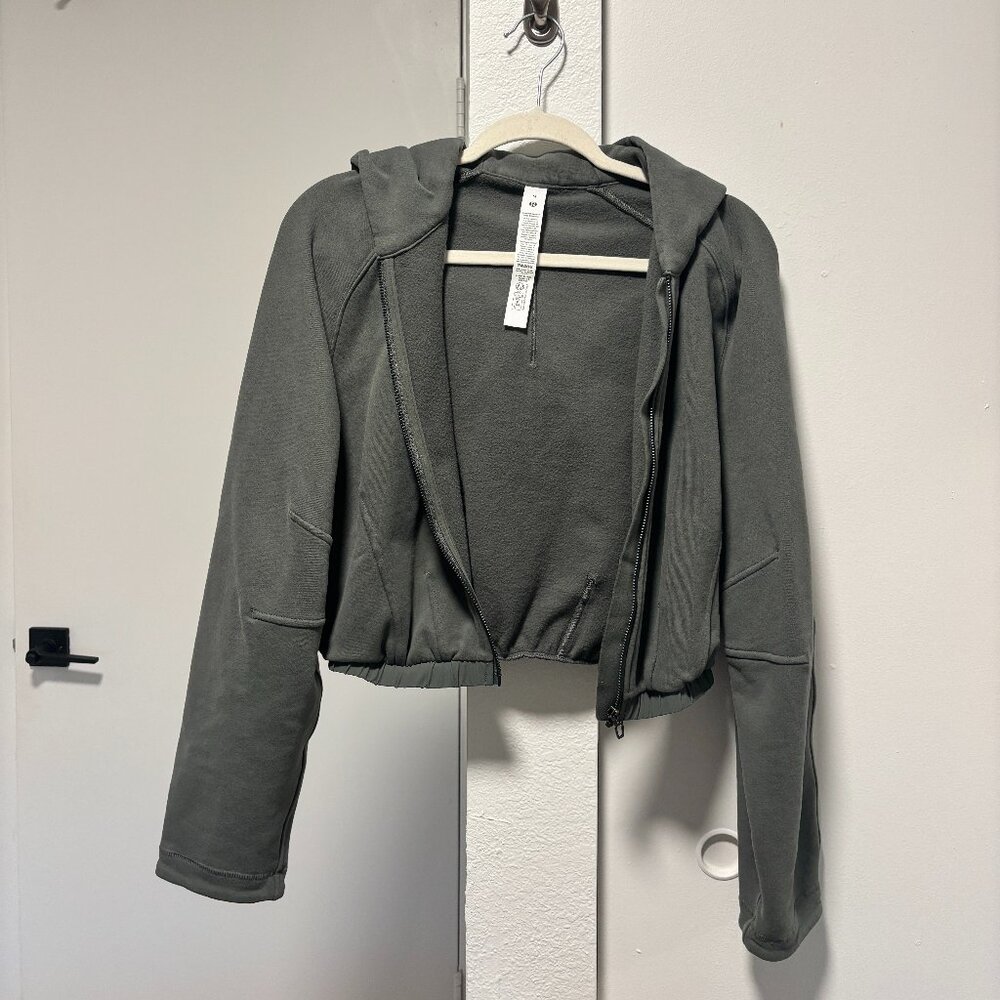 lululemon Loungeful Relaxed-Fit Full-Zip Cropped Hoodie Size M Green